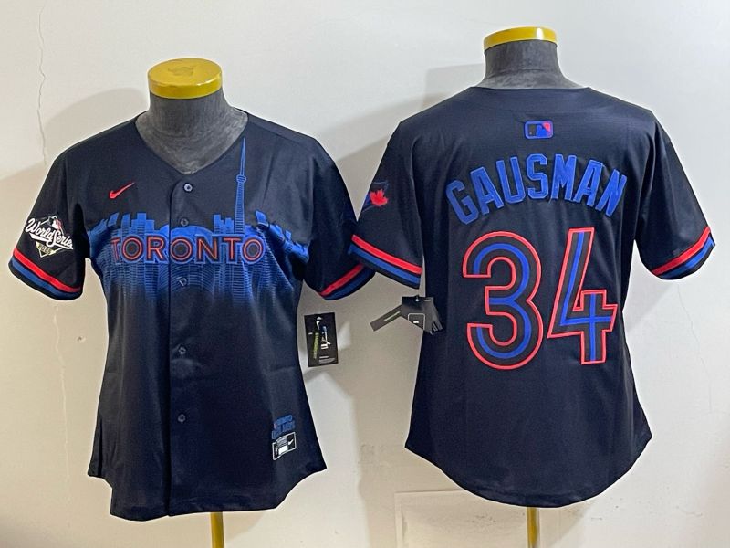 Women 2025 Nike Toronto Blue Jays #34 Gausman Blue Game MLB Jersey 05
